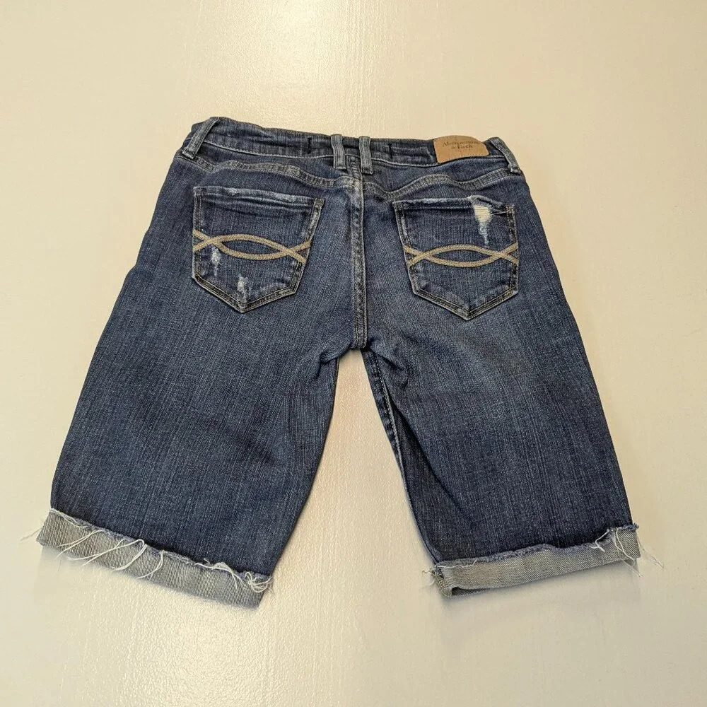 Abercrombie & Fitch Long Denim Distressed Shorts Cuffed Size 25 Low Rise
